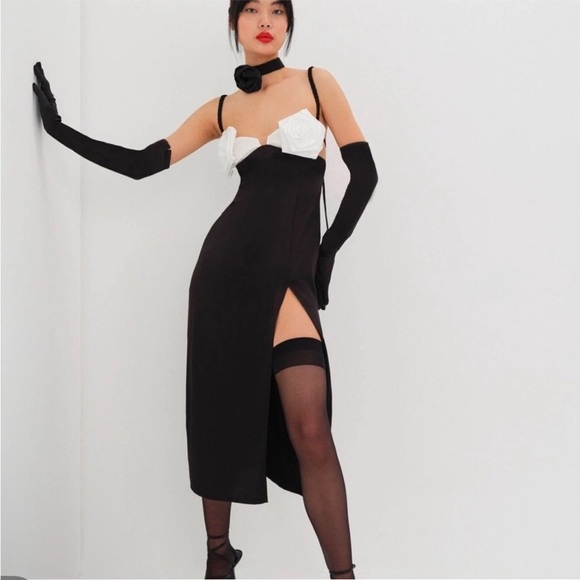 For love & Lemons🖤🤍 Midi Dress w/ roses• NWT • MEDIUM - Picture 3 of 12